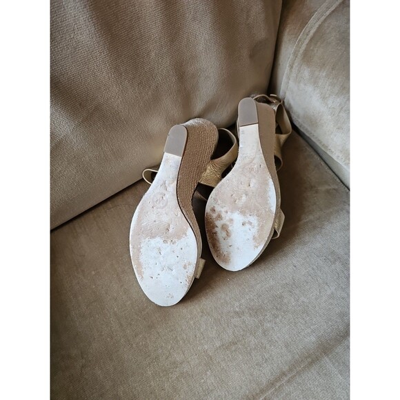 Michael Kors Gold Leather Wedge Heel Sandals Ankle Strap Women's Shoes Size 10 - Picture 7 of 10